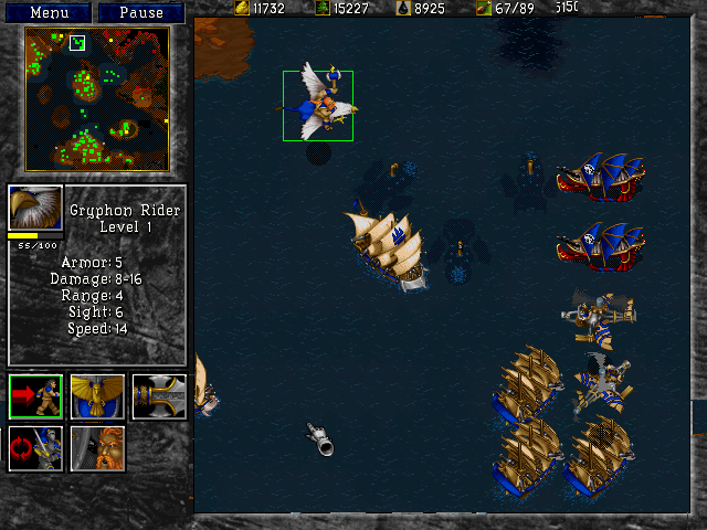 A boat attack scene in Warcraft 2