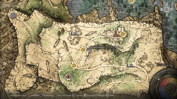 An Elden Ring map screen showing the Albinauric Village area