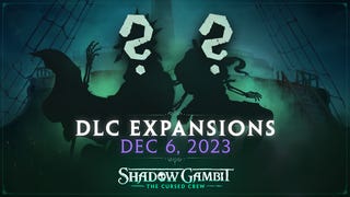 Teaser for the two DLC expansions for Shadow Gambit: The Cursed Crew featuring two new characters obscured by shadows