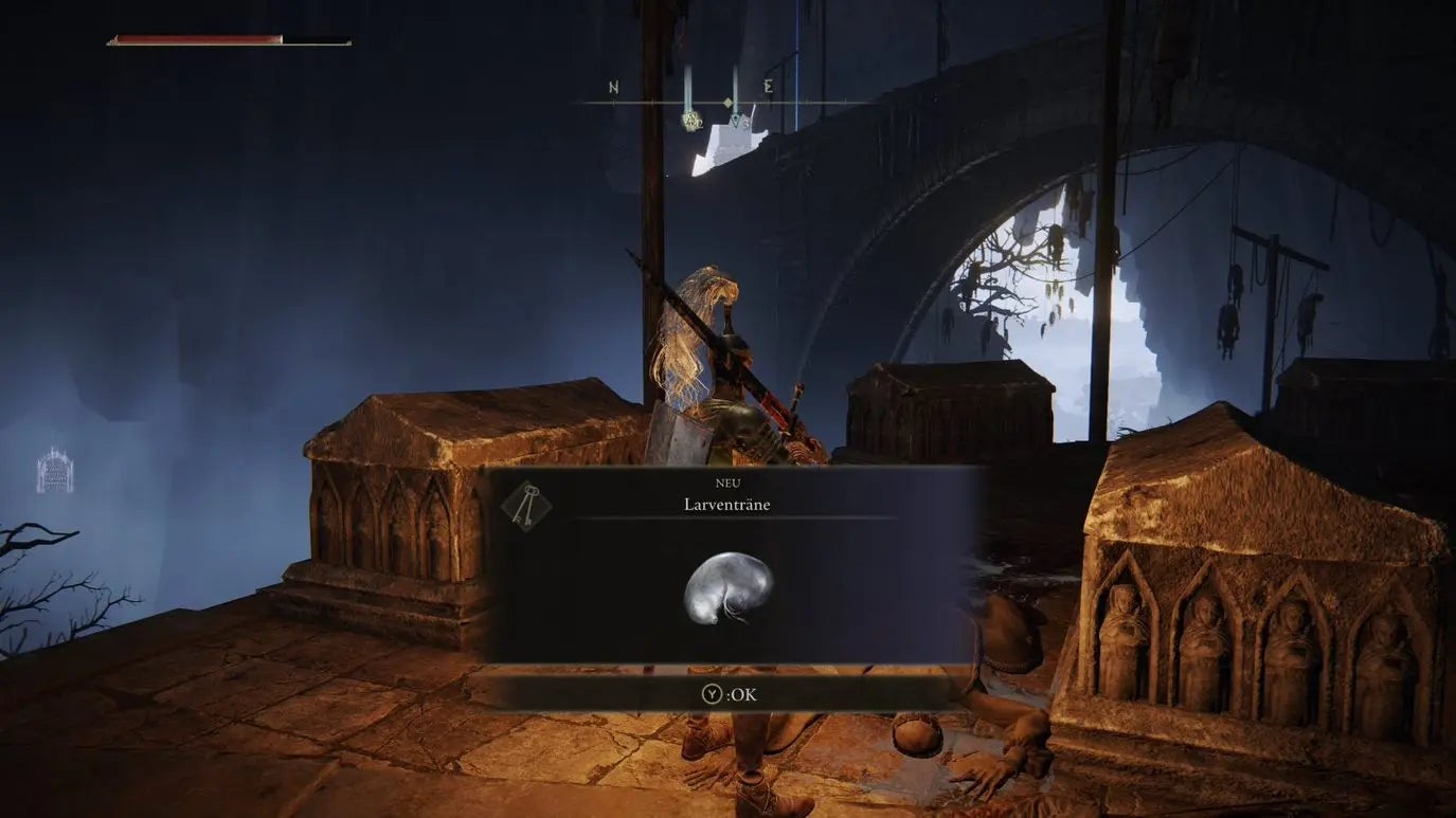 A warrior obtains a Larval Tear in the Village of the Albinaurics in Elden Ring