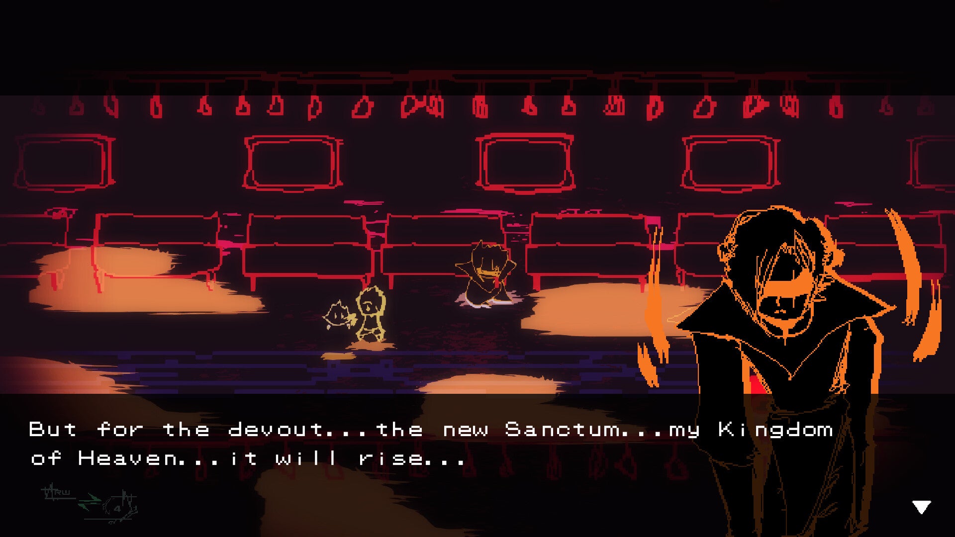 Player character Christian confronting the ominous Father in hack and slash action-RPG Death of a Wish.