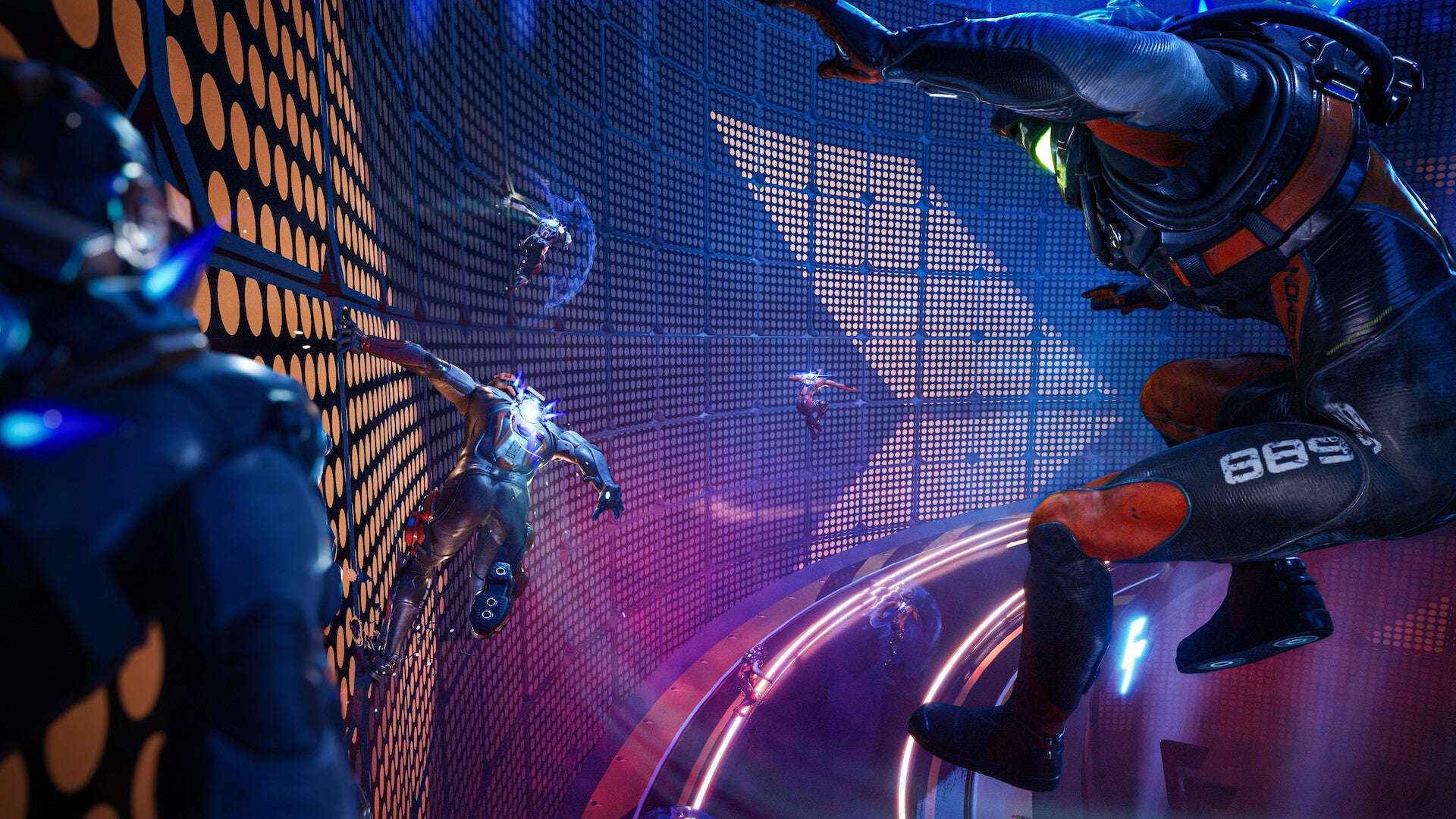 A collection of clone racers wall-running in Deathsprint 66 - 1