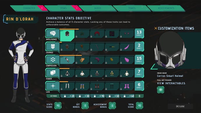 A character stats screen in Sky Of Tides