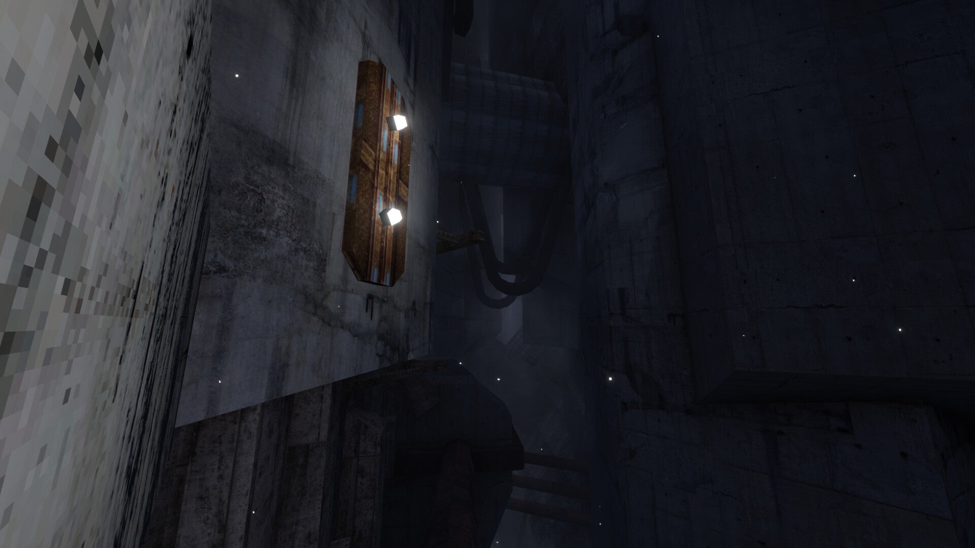A view of a sheer concrete surface with a couple of lights in Lorn's Lure - 4