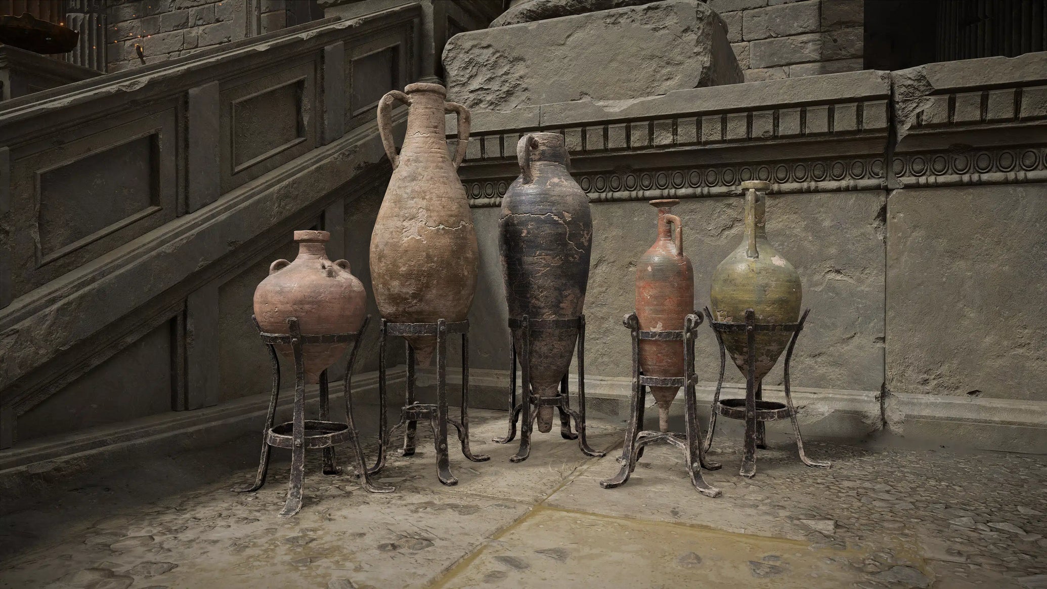 Some terracotta pots successful  metallic  stands successful  an alleged cancelled God of War game