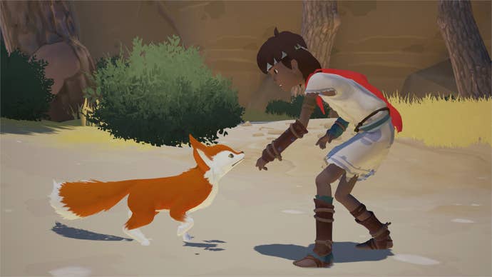 Rime screenshot showing a young boy extending his hand to a fox