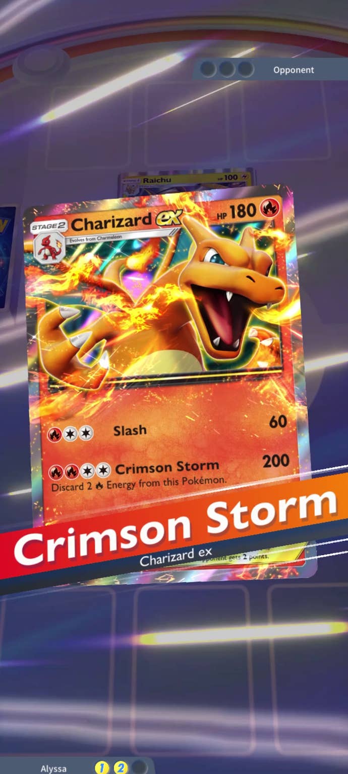 A picture of Charizard in Pokemon Trading Card Game with the caption ‘Crimson Storm’