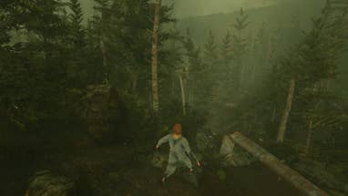 Baby Steps main character Nate stumbling down a forested slope.