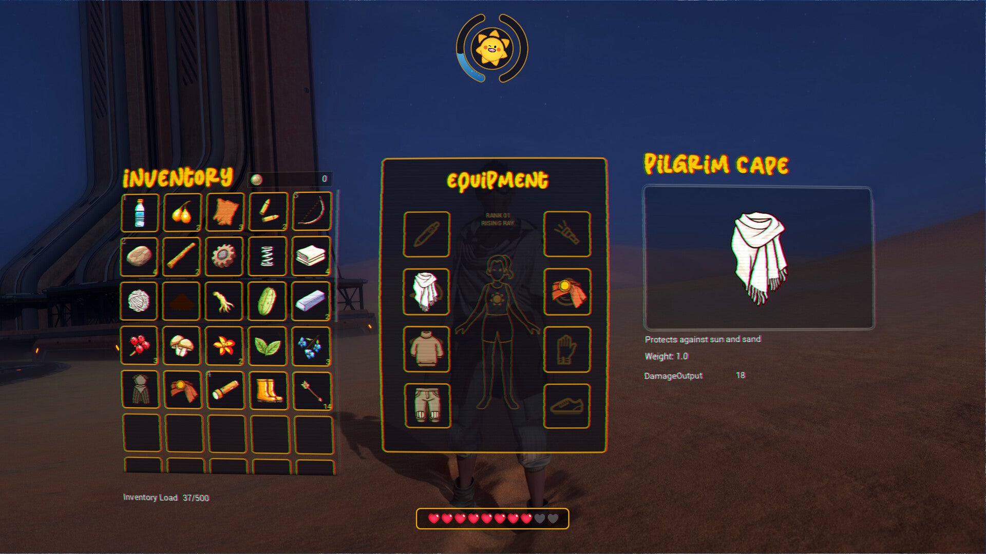 An inventory screen from Hello Sunshine, showing various outfits and resources. - 5