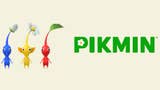 Blue, yellow, and red Pikmin stand next to the series logo