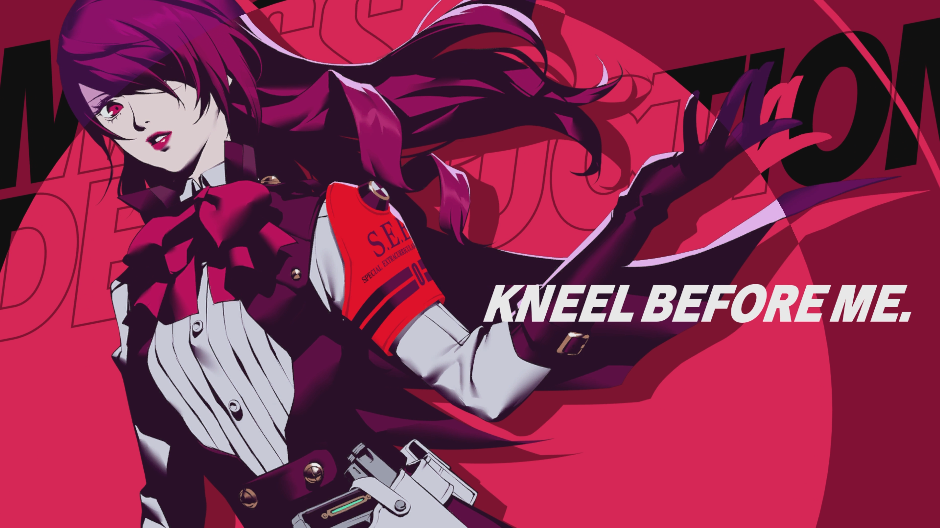 Persona 3 Reload image showing Mitsuru victory screen that says &ldquo;kneel before me."