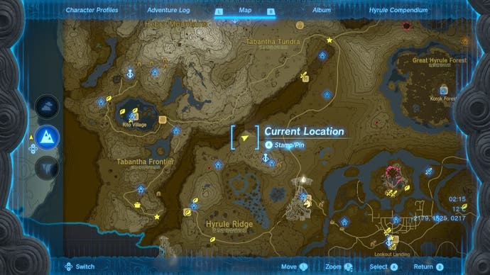 Map showing the location of the Lynel in Upland Lindor in The Legend of Zelda: Tears of the Kingdom.
