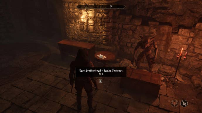 The player accepting a Dark Brotherhood contract in Oblivion Remastered.