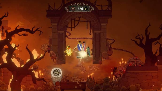 Four warriors hop into a hellish portal in 33 Immortals.