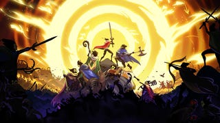 Concept art for 33 Immortals showing multiple characters in front of a large golden explosion