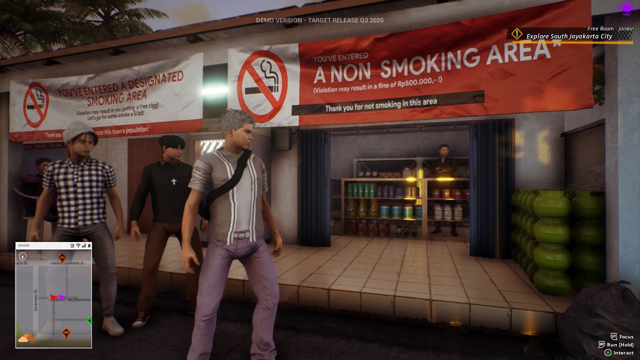 A non-smoking area with a big red sign outside a cafe in Troublemaker 2.