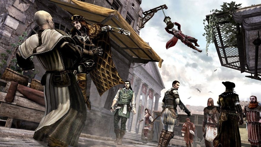Brotherhood's multiplayer, portion    different  subordinate    quality  swings from a dangling enactment      above
