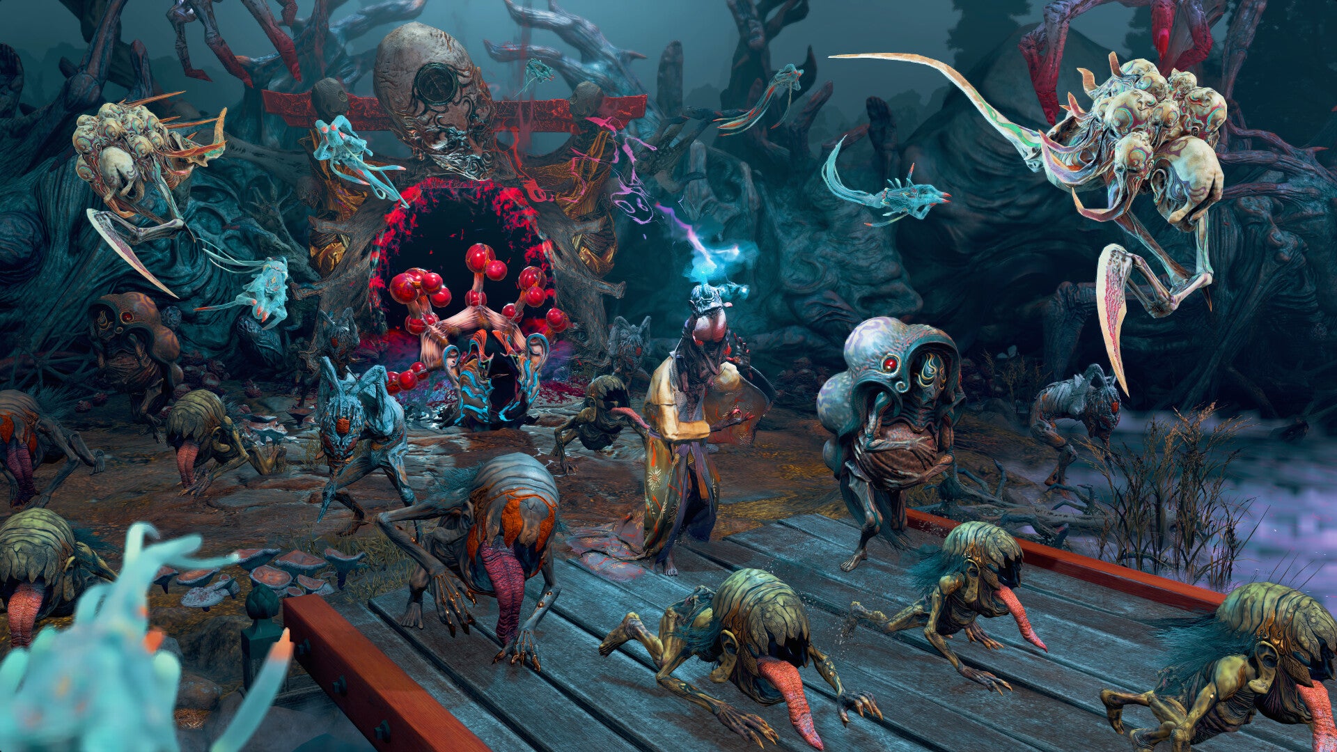 A host of evil spirits with long tongues and tentacles in Kunitsu-Gami: Path of the Goddess - 5