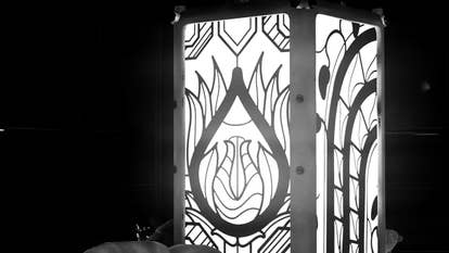 A creepy representation of a lantern with curling geometrical designs from an unannounced Frictional crippled project.