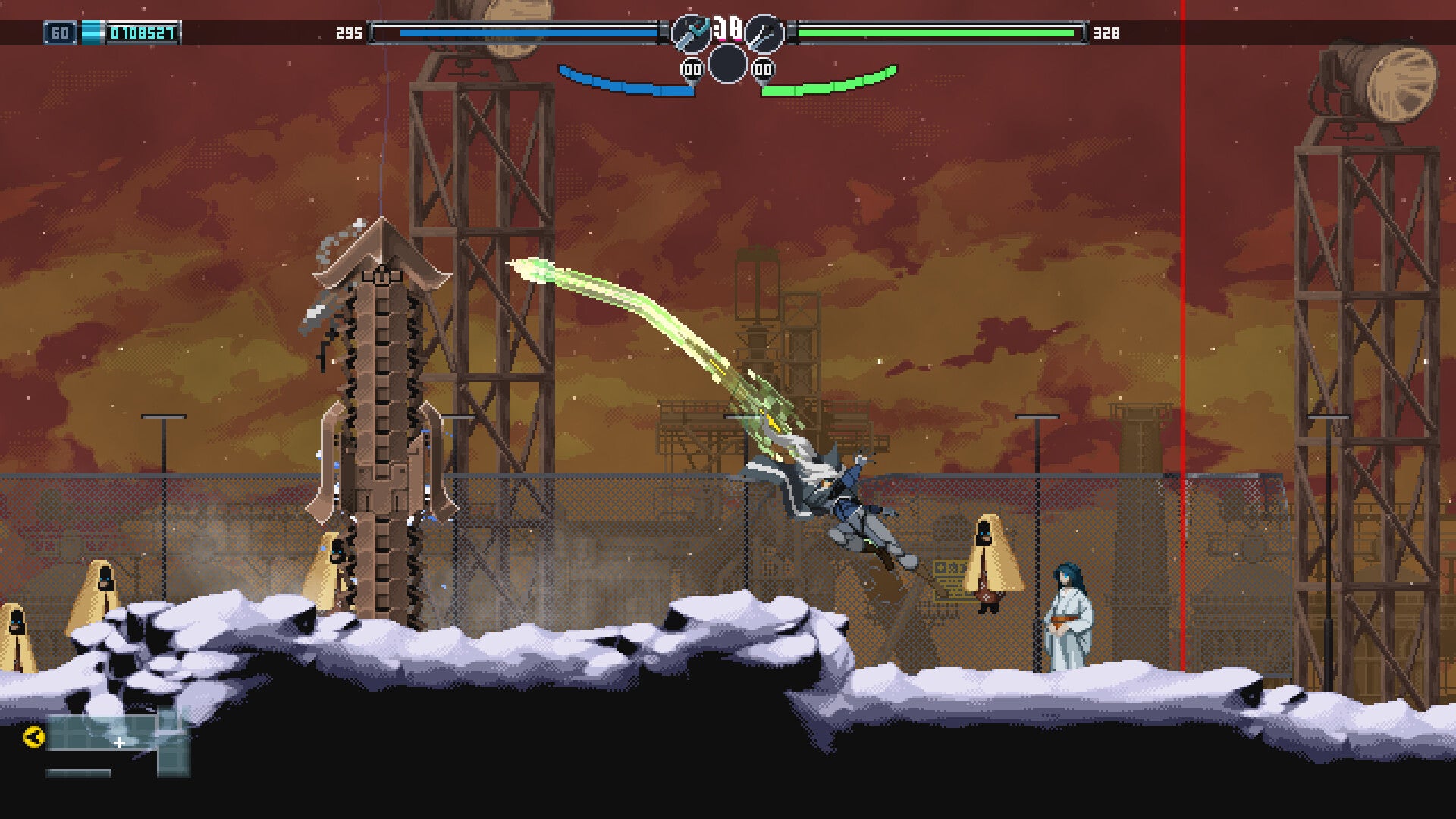 A cyberpunk demon hunter dive kicking earthbound monsters in 2D metroidvania Blade Chimera - 1