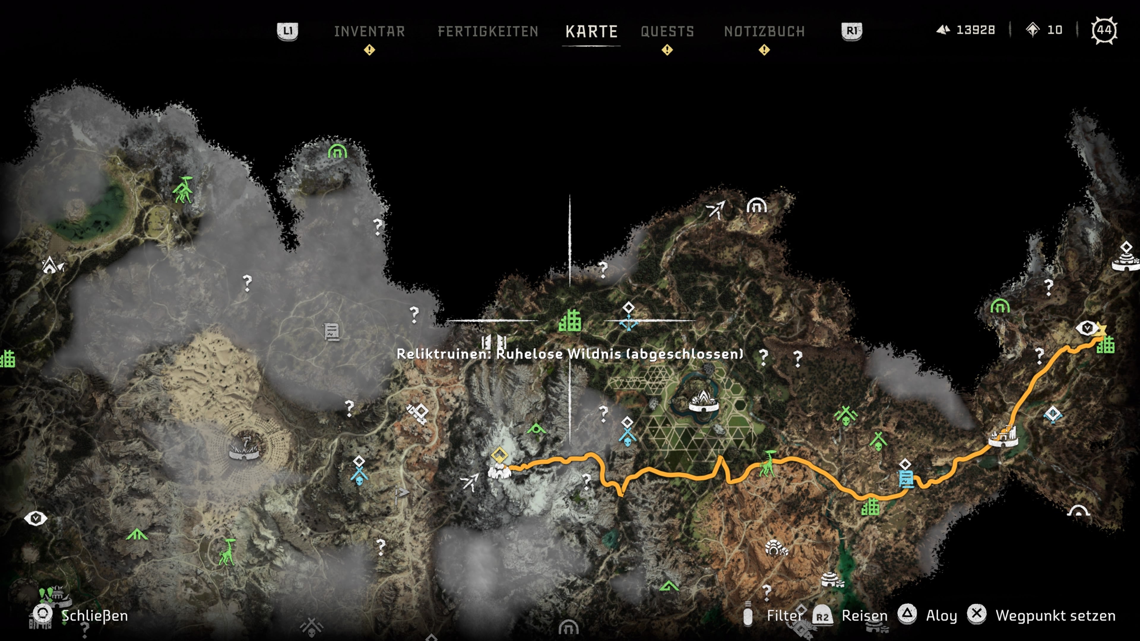 Horizon Forbidden West Reliktruine Ruhelose Wildnis und Wildnispfad