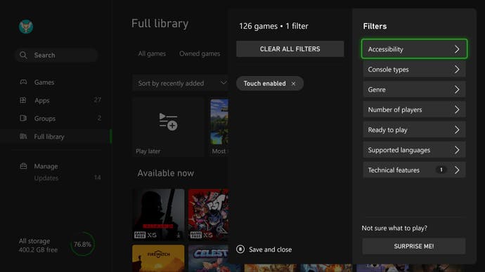Xbox improved filtering and sorting for games and apps