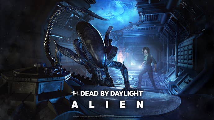 Key art for Dead by Daylight’s Alien expansion, showing Ripley and the Alien side by side on the Nostromo map.