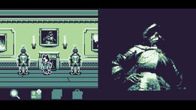 Two combined images of an art exhibition game created using Game Boy Camera