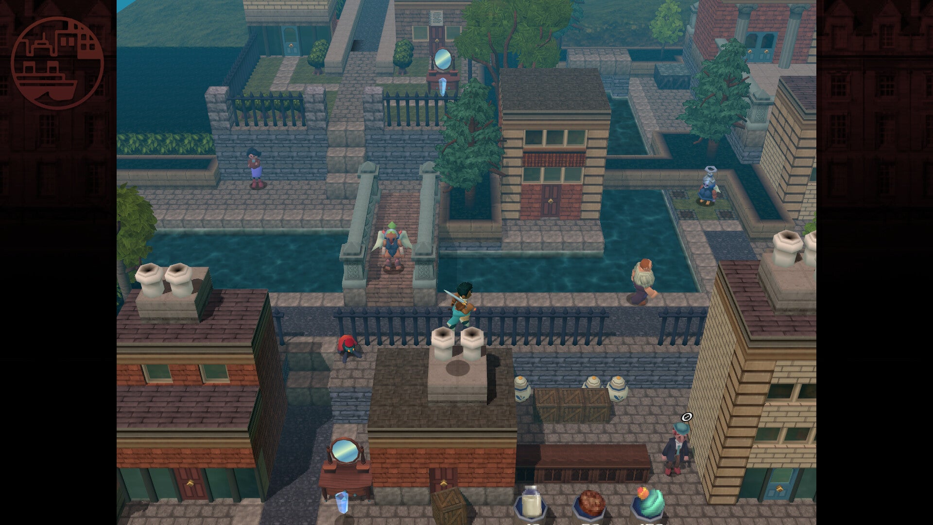 A town in Angeline Era, consisting of block buildings, pavements, bridges and waterways.