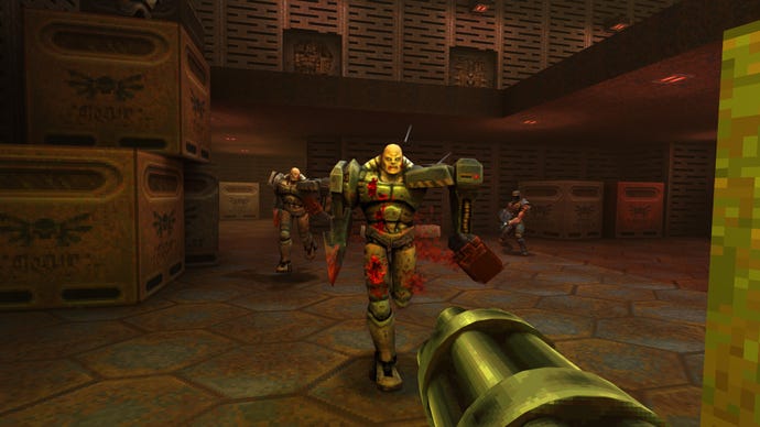 An advancing enemy in the Quake 2 remaster