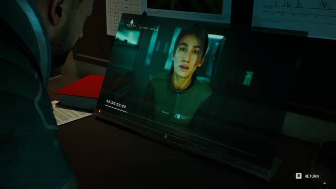 A video diary left on somebody’s personal computer from Fort Solis, showing a woman talking passionately.