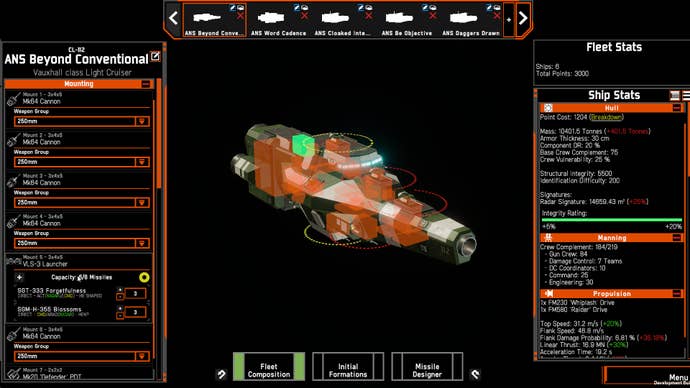 A holographic depiction of a vessel successful the fleet exertion from Nebulous Fleet Command