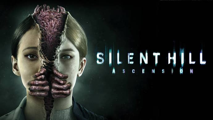 Silent Hill: Ascensions key art, showing hands reaching out of a splitting headful of BRAINS.