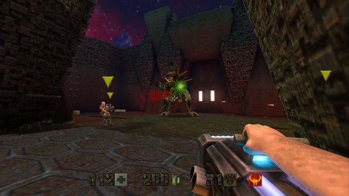 A gunfight in the Quake 2 remaster