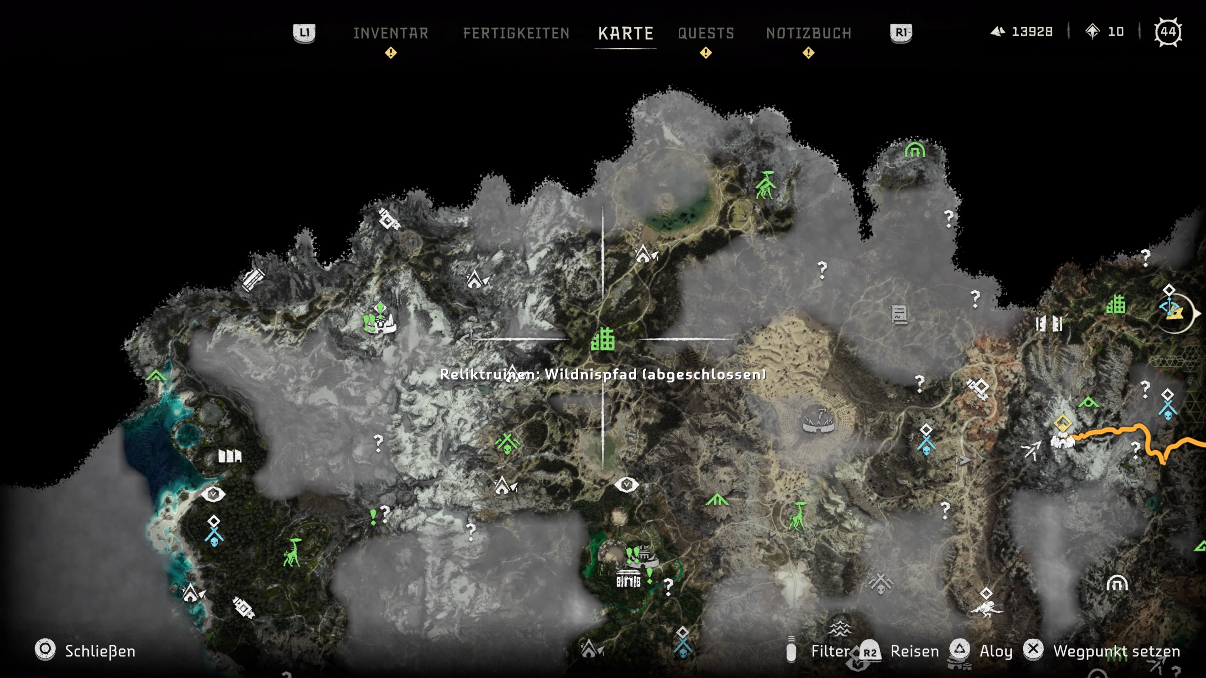 Horizon Forbidden West Reliktruine Ruhelose Wildnis und Wildnispfad