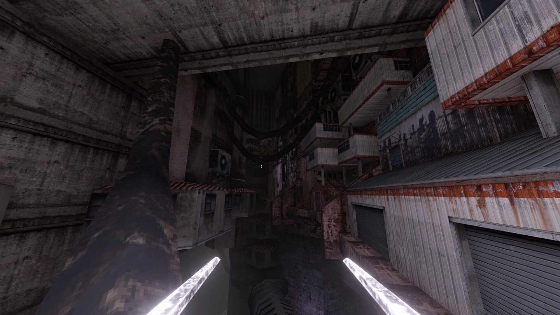 A view of a curious underground settlement in Lorn's Lure, with houses built up along a wall - 1