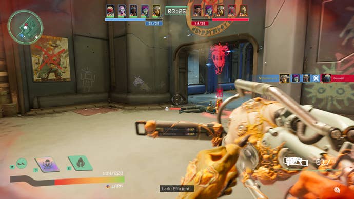 A screenshot of Concord, showing Lark having just killed an enemy during a match.