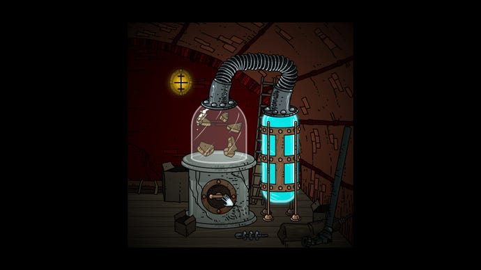 A strange machine consisting of a glass dome with floating puzzle pieces in Submachine Legacy