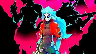 Character art for Hyper Light Breaker - a figure with flowing blue hair and a red jacket facing the viewer