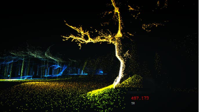 A 3D LiDAR image of a tree viewed from behind to show that it’s “hollow”, from LiDAR Exploration Program