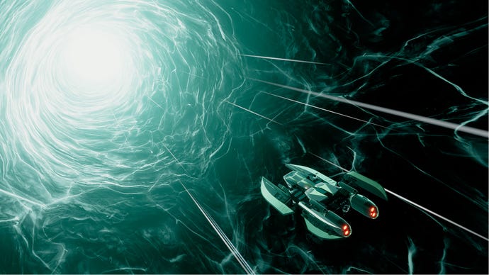 A screenshot of Void Crew, showing a ship jumping to hyperspace.