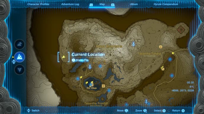 Map showing the location of the Lynel near Lake Kilsie in The Legend of Zelda: Tears of the Kingdom.