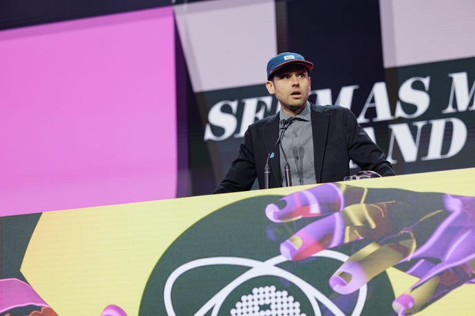 Cosmo D receives the Seumas McNally Grand Prize for Betrayal At Club Low at GDC 2023