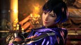 Reina in Tekken 8. She has short dark hair with purple streaks and an oversized jacket with black and purple designs