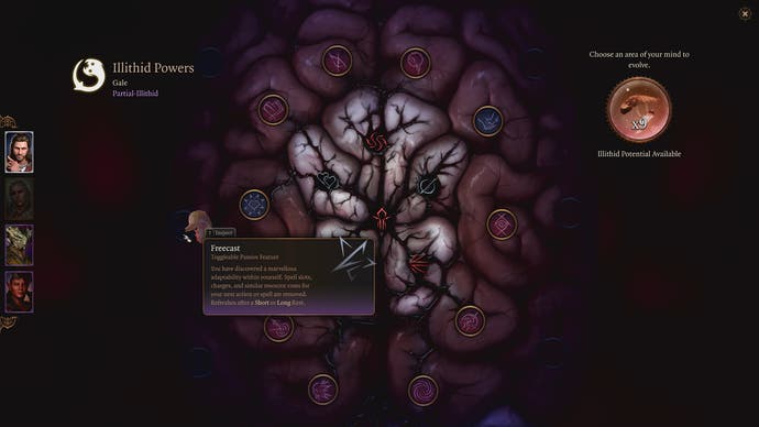 A Baldur's Gate 3 screenshot showing mind flayer skill tree.