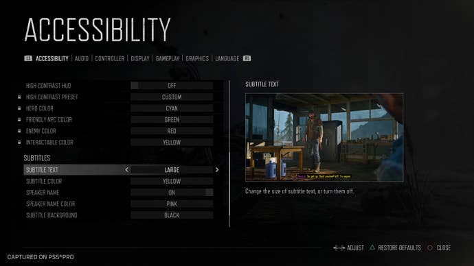Accessibility options in Days Gone Remastered