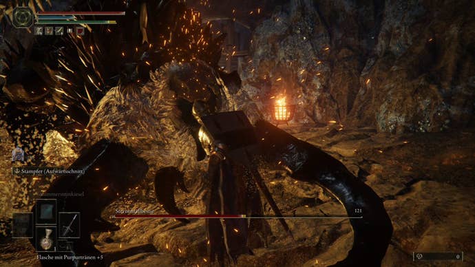 The Fallingstar Beast crashes into the player in Elden Ring.