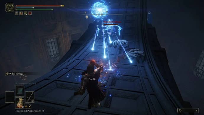 A warrior fights Miriam in the Inverted Carian Study Hall in Elden Ring.