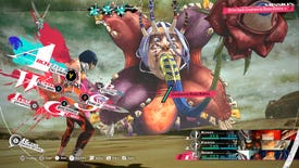 A battle in Metaphor: ReFantazio, showing the player choosing abilities from a list stylishly presented against the body of the character being controlled