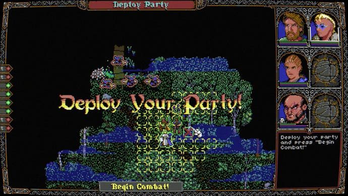 Uma captura de tela de Skald: Against the Black Priory, retratando o jogador posicionando seu grupo contra um grupo de insetos gigantes.